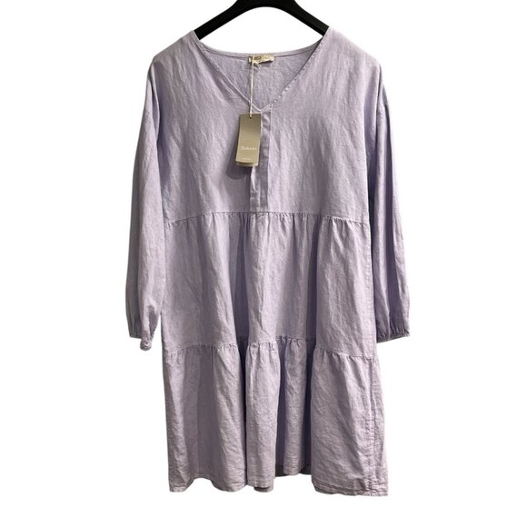 Bella Ambra Dress Womens M Purple Lilac Linen Blend Tiered Midi Beachy Cottage - Picture 1 of 10